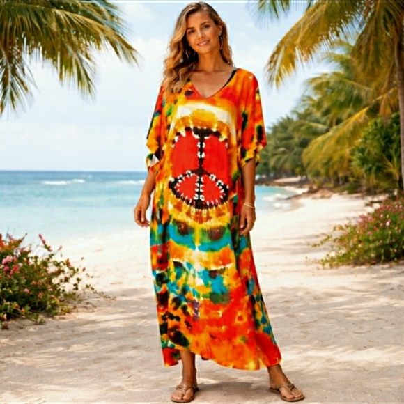 Other - Kaftan Dress Swimsuit Coverup Tie Dye Peace Maxi XL NEW✌️ Last 1